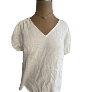 White Linen Blend Puff Sleeve V-Neck Top Size S NWT wedding romantic feminine